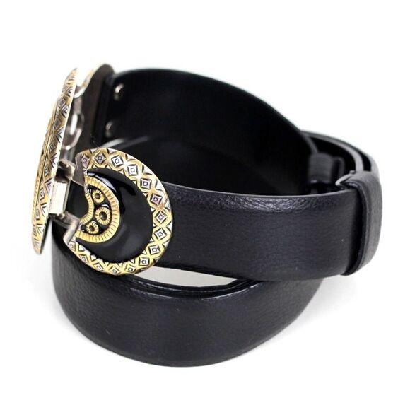 Chico's BLACK GENUINE LEATHER 1.25"Wd HOOK BUCKLE ADJUSTABLE SIZE BELT M/L (F83 - Picture 2 of 16